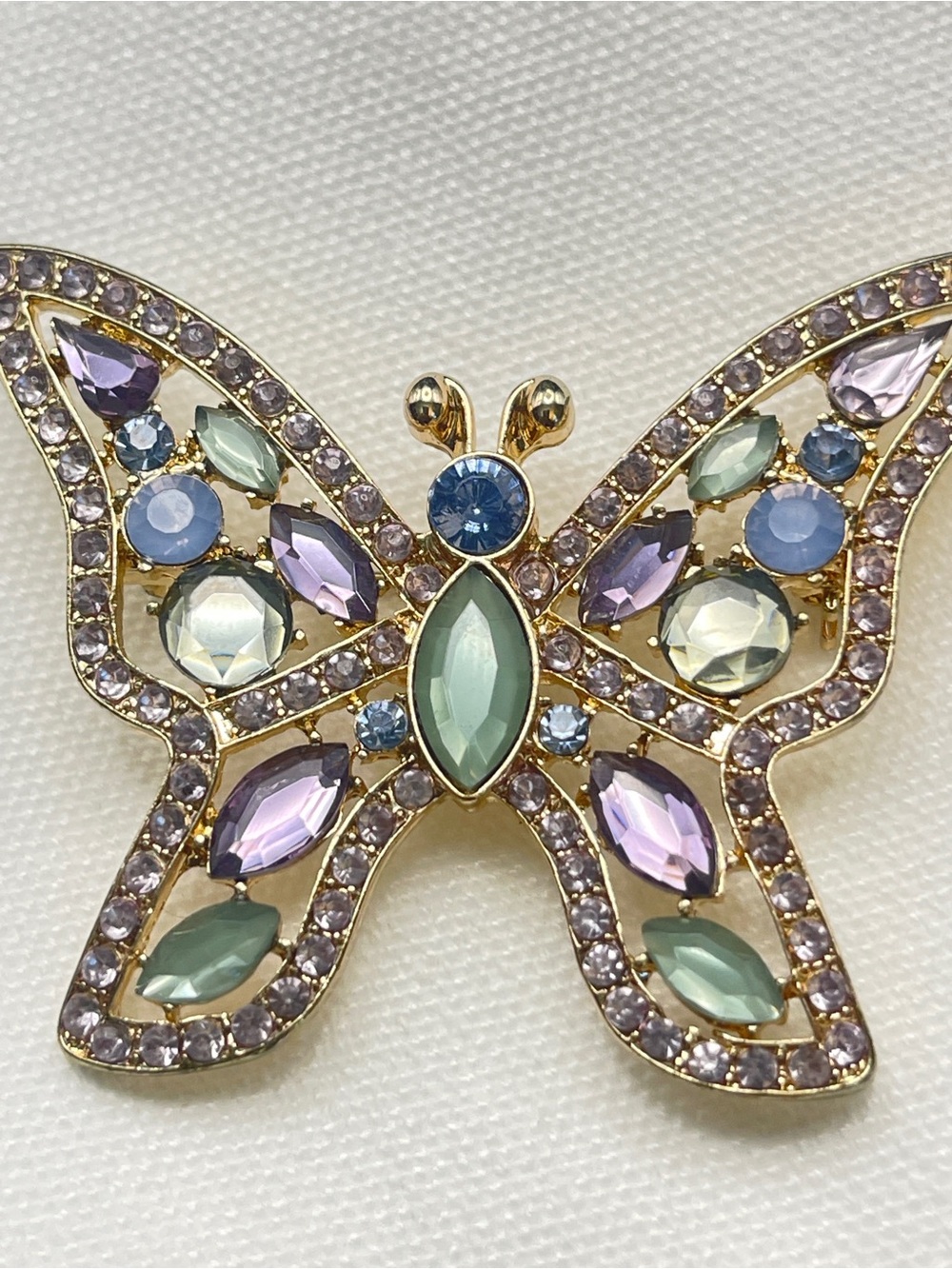 Napier Gold-Tone Butterfly Brooch with Lavender, Mint, and Blue Stones